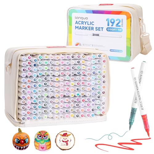 192 Colors Acrylic Paint Markers - Brush Tip Vibrant Multi Surface Acrylic Paint Pens Set for Adult Artists, Brush Markers Set with Organizing Case Perfect for Fabric Glass Wood DIY Crafts - color: 192 Color