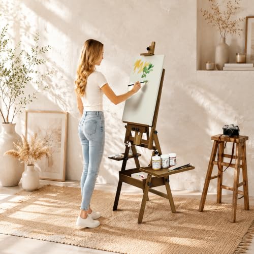 MEEDEN Painting Easel with Storage: H-Frame Beech Wood Art Easel for Adults, Artists, Students, Beginners - Adjustable 50"-80" H, Holds Canvas Up to 47 Inches - color: Walnut
