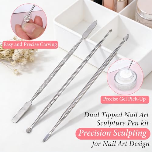 LXUEJIE 3Pcs Carving Tool, Nail Sculpting Tools, 3D Gel Nail Art Tool Makeup Spatula Tools, Clay Carving for Modeling Sculpting, Home DIY, Makeup Cosmetics Mixing