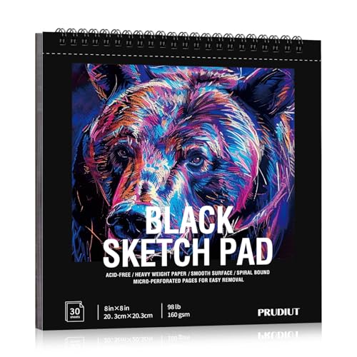 30 Sheets Black Paper Sketchbook, 98lb/160gsm Heavyweight Black Sketch Pad 8×8in, Acid-Free Drawing Paper, Spiral Bound Sketch Book for Teens, Artist - size: 8×8 Inch (1 pack)