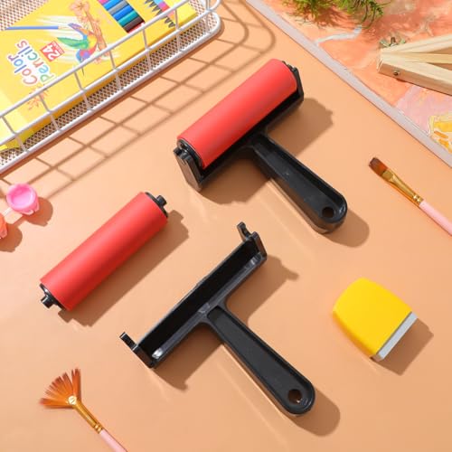 Ciieeo 2 Pack Printmaking Brayer Rollers - 4.9 inch Smooth Surface Ink Roller with Ergonomic Handle | Versatile Stamping Tool for Block Printing Painting and Glue Application