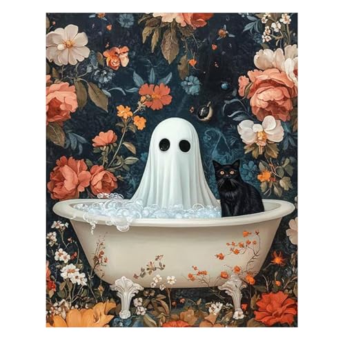 Reivworl Ghost Paint by Numbers Kit for Adults Beginners, Bathroom Paint by Numbers, Adult Paint by Number Kits for Gifts and Home Wall Decor 16x20Inch - color: 18-Ghost, size: Without Frame