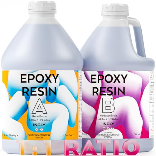 INCLY 1 Gallon Epoxy Resin Kit - Crystal Clear, Bubbles Free, UV Resistant, Food Safe for Coating & Casting, Table Top, Wood, Jewelry, Mica Pigment Powder, Art, Craft, 1:1 Ratio - size: 1 Gallon