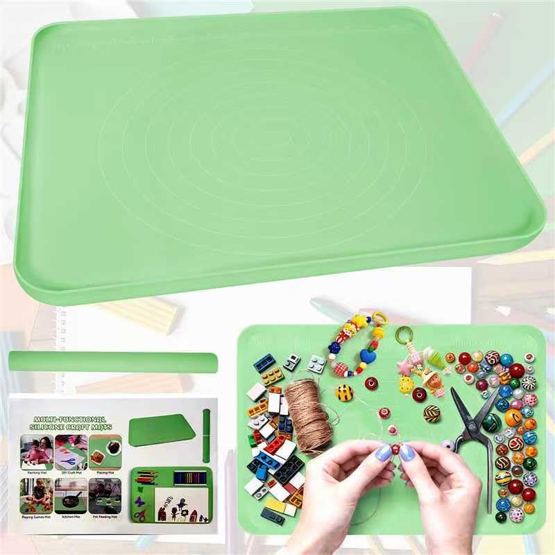 Silicone Art Mat for Crafts, Large 24x19.5 Inch Silicone Painting Mat & Craft Mat with Raised Edges for Artists, Jewelry Making, Playdough, Activities,Green - color: Green