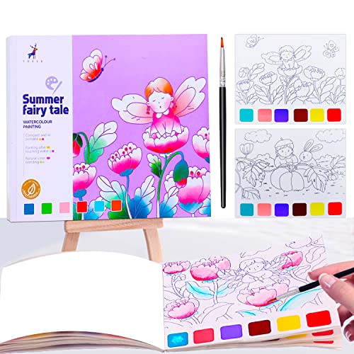 JUNQIU Watercolor Coloring Books for Kids Ages 4-8, Pocket Watercolor Painting Book for Toddlers, Arts and Crafts for Girls Gifts, Stocking Stuffers For Kids - color: Summer fairy tale