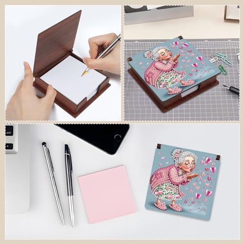 MVVMTOP Diamond Painting Kit memo Box, Diamonds Art DIY Grandma Patterns Sticky Note Box Special Shape Drill, with 160 Sticky Note, Ideal for Home Office Supplies, Handicrafts, Holiday Gifts - color: Grandma