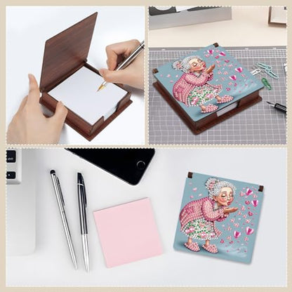 MVVMTOP Diamond Painting Kit memo Box, Diamonds Art DIY Grandma Patterns Sticky Note Box Special Shape Drill, with 160 Sticky Note, Ideal for Home Office Supplies, Handicrafts, Holiday Gifts - color: Grandma