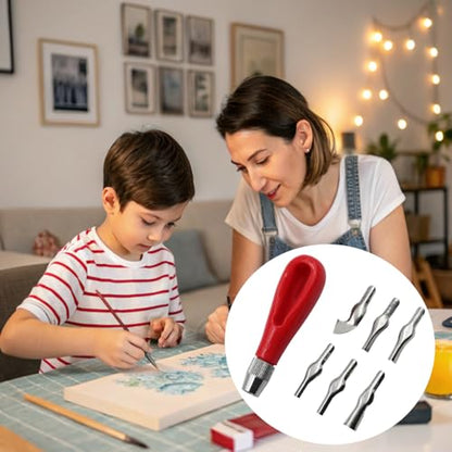 TopHomer 12PCS Linoleum Cutter – 6 Assorted Lino Cutters Includes Plastic Storage Handle, for Block Printing
