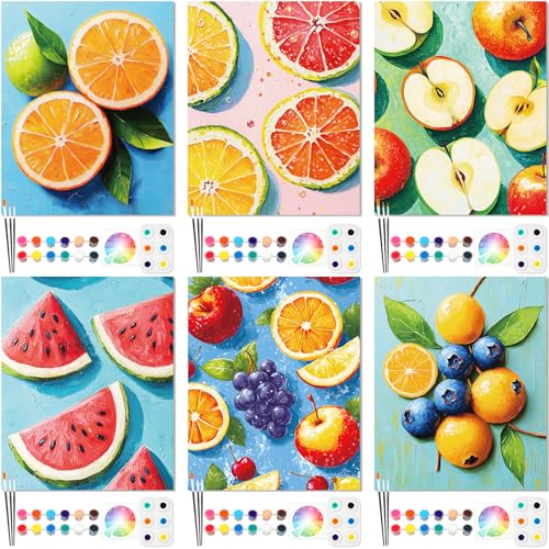 6 Pack Pre Drawn Canvas for Painting Pre Printed Canvas Kit 8 x 10 Inch Stretched Cotton Paint and Sip Set for Adults Couple Party Graduation Summer Date Night(Colorful Fruit) - style: Colorful Fruit