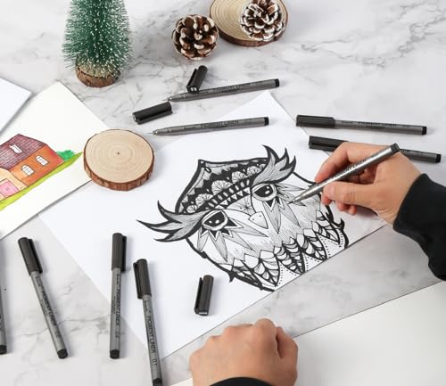 Brusarth Precision Black Micro-Pen Fineliner Ink Pens, Waterproof Archival Ink, Drawing Pen, Artist Illustration Pens, Multiliner, for Art Watercolor, Sketching, Anime, Manga, Design, 9/Set(Black)