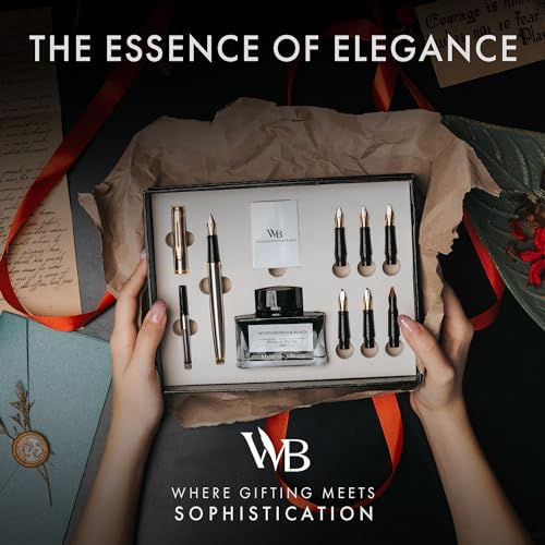 Wordsworth & Black Calligraphy Pen Gift Set, Includes Bottle, 6 Cartridges, Refill Converter, 6 Replacement Nibs, Premium Package, Journaling, Smooth Writing Pens [Silver Gold] - color: Silver Gold