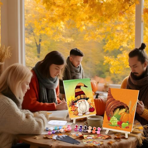 6 Pack Pre Drawn Canvas for Painting Pre Printed Canvas Kit 8 x 10 Inch Stretched Cotton Paint and Sip Set for Adults Couple Party Graduation Summer Date Night(Thanksgiving) - style: Thanksgiving