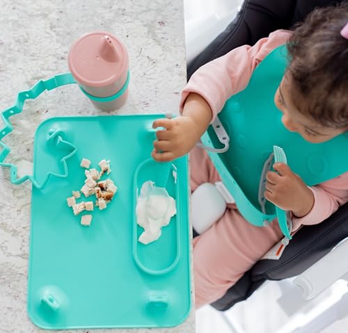 BUSY BABY Silicone Mat - NEW and Improved Suction Cups, 4 Straps to Secure Baby Essentials, Self Feeding, Baby Led Weaning, Travel Sleeve Included (Tan) - color: Tan