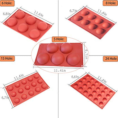 Semicircle Silicone Mold,Shxmlf Half Sphere Chocolate, Candy Gummy Dome Molds Teacake Bakeware Set for Cake Decoration Mousse Jelly Bombe Cupcake Baking Mould (5PACK) - size: 5PACK