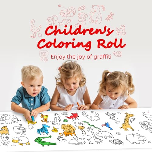 Animal Coloring Paper Roll for Kids, 2 Pack 116"x11.6" Giant Drawing Paper Roll with Lions Elephants & Safari Animals, Reusable Art Paper for Toddlers Ages 3-8, Birthday Gift & Party Tablecloth - color: C2
