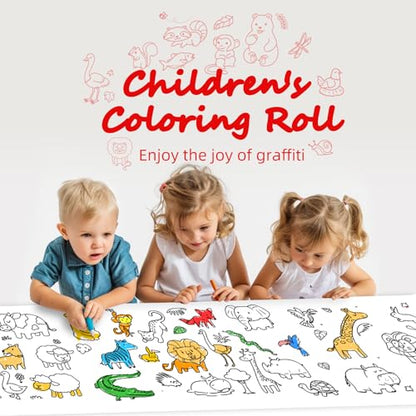 Animal Coloring Paper Roll for Kids, 2 Pack 116"x11.6" Giant Drawing Paper Roll with Lions Elephants & Safari Animals, Reusable Art Paper for Toddlers Ages 3-8, Birthday Gift & Party Tablecloth - color: C2