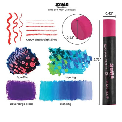 Soho Urban Artist Oil Pastels 26pc Set - Extra Soft, Blendable, Highly Pigmented and Vibrant, Ideal for Artists & Professionals - Suitable for Drawing, Sketching, Layering, and Scraping - size: 26 Count (Pack of 1)