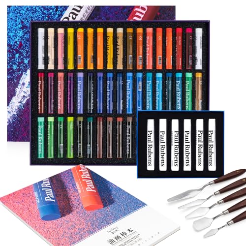 Paul Rubens Oil Pastels Set with 50 Colors Artist Soft Oil Pastels+6 Pcs White Oil Pastels+8.7 x 11.7 Inches Oil Pastel Book（30 Sheets）+5 Palette Knives for Artists, Professionals, Student, Hobbyist - style: Contemporary