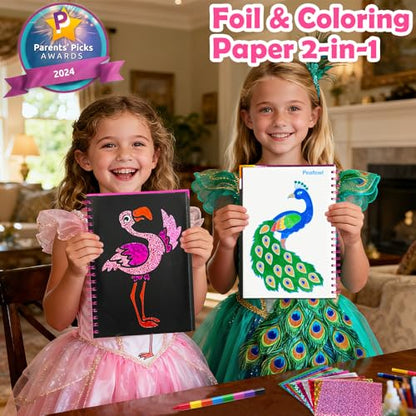 FUNNYB&G Foil Art Craft Kit for Girls 4-10 Years Old: Mess-Free & No-Glue, Create 16 Sparkly Birds Pictures – Perfect Travel Toy & Birthday Gift for Kids (Birds) - style: Birds