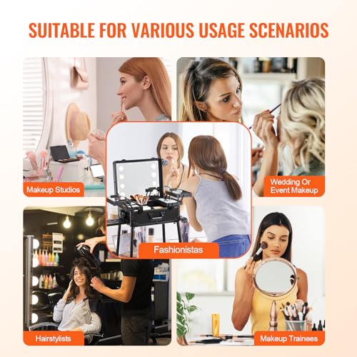 VEVOR Makeup Train Case Professional Makeup Storage Organizer Box Make Up Carrier for Women and Girls - style: Makeup Case With Stand
