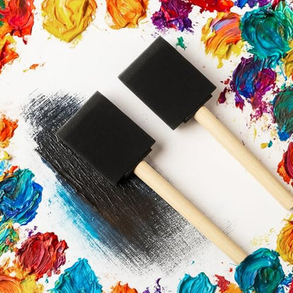 Maxdot 100 Pack 2 Inch Foam Paint Brushes Bulk Foam Sponge Brushes with Wood Handle for Painting, Acrylics, Stains, Varnishes, Crafts