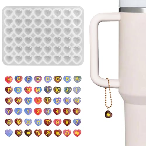 96 Pcs Resin Letter Molds with Hole, AFUNTA Alphabet Number Resin Molds Silicone Heart Shape Square Pendant Silicone Molds for Epoxy Resin Casting, DIY Water Cup Handle Charm