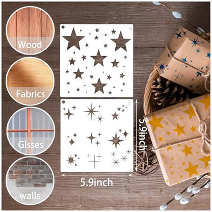 12 Pieces Sparkle Star Stencil Stars Background Craft Stencils Mixed Media Stencils for Painting on DIY Card Making Scrapbook Paper Fabric Pillows (12 Star) - style: 12 Star