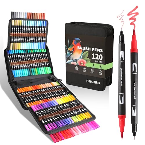 nauets 120 Colors Brush & Fine Dual Tip Watercolor Markers Set for Adult Professional Coloring Paint Pens For Drawing Note taking Planner Calligraphy Journaling Card Making Art Supplies - style: 120 Color Markers