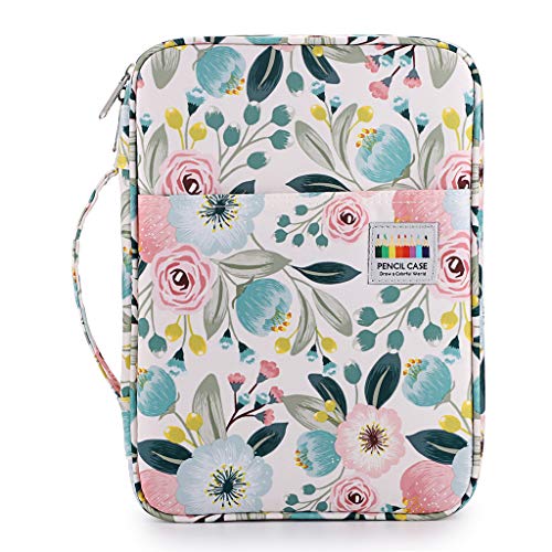 BTSKY Portable Colored Pencil Case - Colored Pencil Organizer Holds 166 Pencils or 112 Gel Pens Large Capacity Zippered Pencil Holder Gel pens - color: Pink Flowers