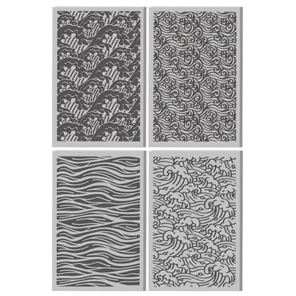 4 Sheets Ocean Waves Pattern Clay Texture Mat, 3.9x2.6in | 4 Styles Polymer Clay Texture Sheets with Ocean Wave Design. For Pottery, Earring, Jewelry and Stamp Engraving - style: Ocean