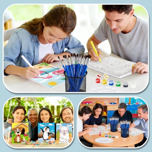 Ireer 84 Pcs 12 Sets Paint Party Kits Animal Pre Drawn Canvas, Wooden Easel, Paintbrushes, Palette, Acrylic Paints and Aprons, Pre Drawn Canvas to Paint for DIY Birthday Party Gift(8 x 10 Inches) - size: 8 x 10 inches