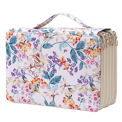 Portable Colored Printing Pattern Pencil Case Holds 250 pcs Pencils Bag Organizer with Handy Wrap Portable- Multilayer Holder for Watercolor Pens or Markers, Pencil Case Organizer for Artist - color: White + Flower, size: 250