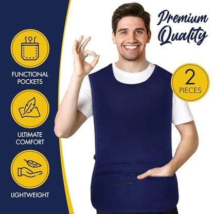5 Pockets Cobbler Aprons for Women Men (Pack of 2) – Zipper Pocket Smock Apron - color: Navy, size: X-Large