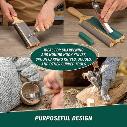 BeaverCraft LS5P1 Wood Carving Strop Wood Carving Gouge Hook Knife Sharpening Honing Tools Strop Stropping Kit Leather Paddle Strop Spoon Carving Tools Sharpening Kit Sharpener with Polishing Compound