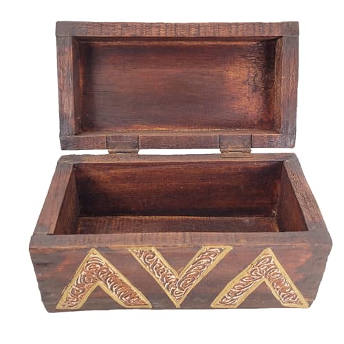 Hand-Carved Wooden Keepsake Box Collection – Decorative Rustic Storage Box, Jewelry Box, Trinket Organizer, Handmade Artisan Wood Home Décor (Chest) - size: Chest