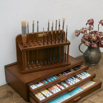MEEDEN PRO Paint Brush Holder - Wooden Paints Brush Organizer - Paint Brushes Holder for Artist - Art Supply Storage for Desk, Arts and Crafts - size: 1 Tier