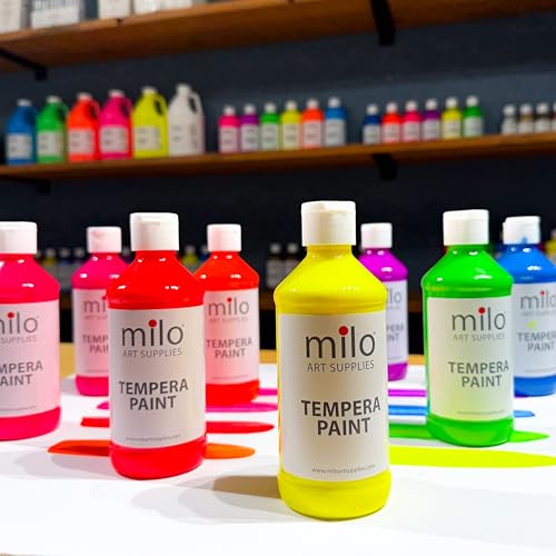 milo Fluorescent Neon Washable Paint | 8 oz Bottles 8 Colors | Made in the USA | Glows UV in Black Light | Safe & Non-Toxic Tempera Paint for Art & Craft, Poster, Window, Classroom, School - style: Fluorescent Tempera 8 x 8 oz Bottles