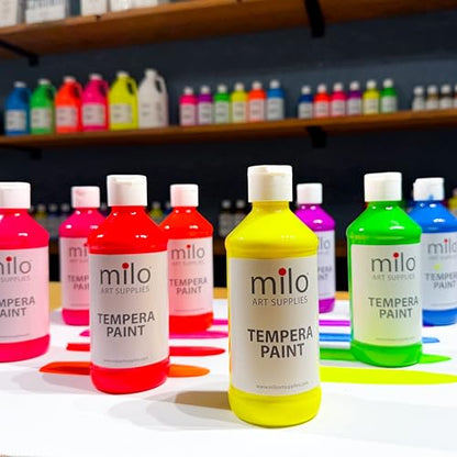 milo Fluorescent Neon Washable Paint | 8 oz Bottles 8 Colors | Made in the USA | Glows UV in Black Light | Safe & Non-Toxic Tempera Paint for Art & Craft, Poster, Window, Classroom, School - style: Fluorescent Tempera 8 x 8 oz Bottles