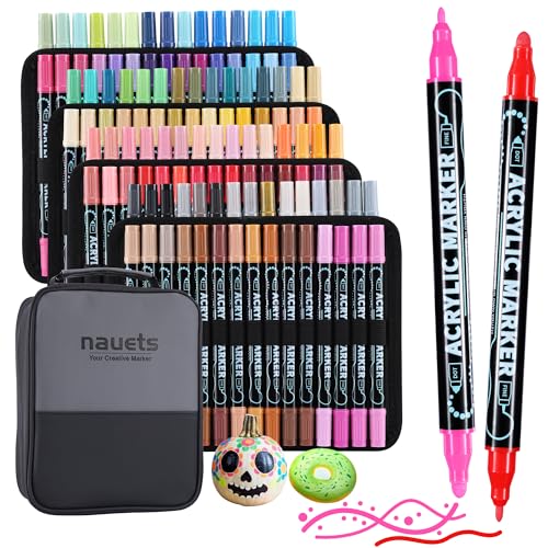 nauets 120 Colors Dual Tip Acrylic Paint Markers, Premium Dot & Fine Tip Acrylic Paint Pens for Rock, Wood, Fabric, Canvas, Glass, Scrapbook, Paper, Ceramic, Egg, and DIY Crafts Supplies Art Gifts - style: 120 Colors