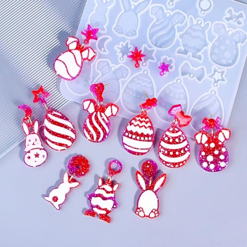JHYlilia 3 Pack Easter Earring Molds for Resin, Easter Bunny Molds Silicone Egg Epoxy Resin Casting Mold with 200pcs Metal Hook for Keychain Jewelry Pendant DIY Earring Supplies - color: Easter 3pcs