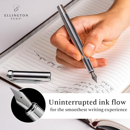 Ellington Pens Luxury Fountain Pen Set - Smooth Medium Nib- Includes 3 Ink Cartridges, Refillable Ink Converter, Gift Box- Fountain Pens For Writing, Calligraphy, Journaling, Sketching (Silver Sonata) - color: Silver Sonata, style: Medium