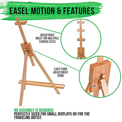 U.S. Art Supply 31" High Wood Studio Tabletop Easel - Adjustable Artist Tripod, Holds Up to 27" Canvas, Folding A-Frame Artist Display Stand - Table Top Easel for Painting