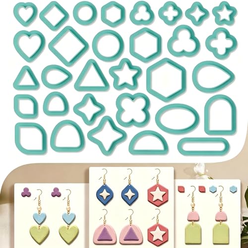 31Pcs Basic Polymer Clay Cutters Geometric Clay Earrings Cutters Polymer Jewelry Cutter for Earrings Making Party Festival DIY Supplies - color: Basic