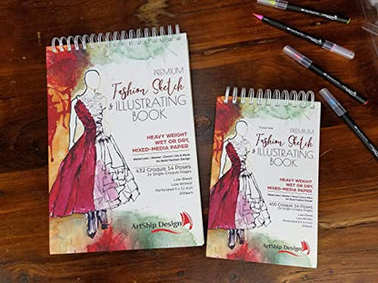 Fashion Sketchbook 432 Figure Templates, Premium Hardcover, Heavy-Weight Multi-Media Paper (9x12 in)