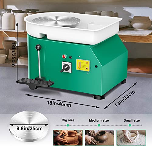 Pottery Wheel Pottery Forming Machine 25CM 350W Electric Pottery Wheel with Detachable Basin Foot Pedal DIY Clay Tool Ceramic Machine Work Clay Art Craft (Green)1 - color: green