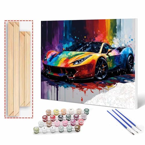Aihonmin DIY Paint by Numbers Sports Car,Canvas Oil Painting Kit for Kids & Adults,16x20 inches Acrylic Oil Painting On Canvas,Number Painting DIY Arts Craft Gift for Man's Car Lover DIY Frame - color: Car Lovers-04, size: 16''x20''(DIY Frame)