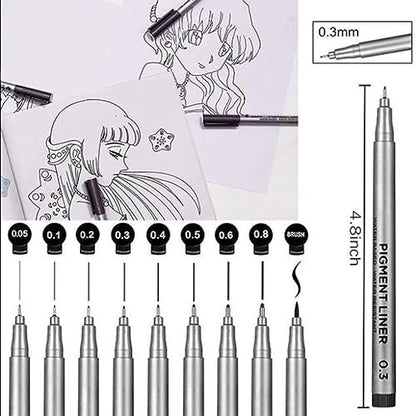 Precision Micro-Line Pens, Set of 9 Size Black Micro-Pen Fineliner Ink Pens, Quick Drying Ink Waterproof Archival Ink Multiliner Pens for Artist Illustration, Sketching, Technical Drawing, Calligraphy