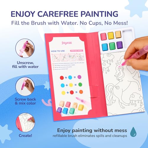 JoyCat 2 Pack Pocket Paint with Water Coloring Books for Kids, Art & Craft Activity Toy Set, Creative Travel & Home Painting Kit, Gifts for Girls & Boys Ages 3-8 (Magical Pony & Ocean Princess) - style: 2 Pack - Magical Pony & Ocean Princess
