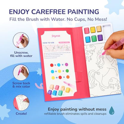 JoyCat 2 Pack Pocket Paint with Water Coloring Books for Kids, Art & Craft Activity Toy Set, Creative Travel & Home Painting Kit, Gifts for Girls & Boys Ages 3-8 (Magical Pony & Ocean Princess) - style: 2 Pack - Magical Pony & Ocean Princess