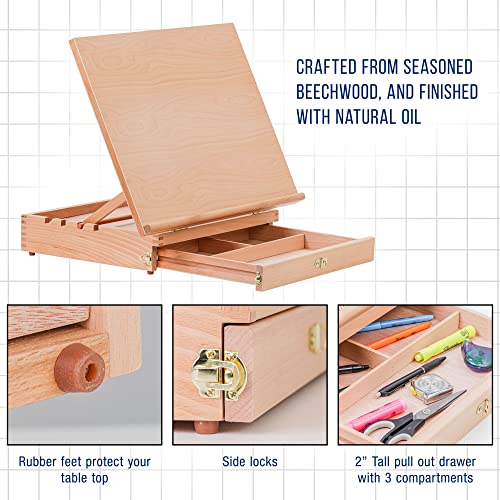 U.S. Art Supply Large 20-1/2" x 16" Wooden Drawing Board, Adjustable Table Top Easel for Painting and Drawing - Drafting Board with 5 Angles, T-Square, Pencil Ledge, Locking Storage Drawer